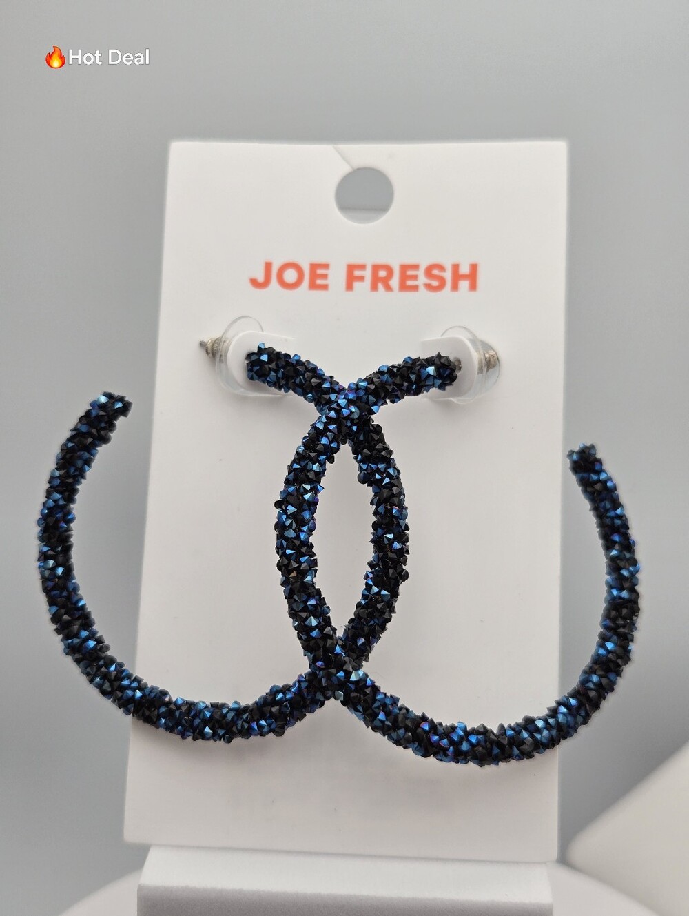 ✨2/$10✨ Joe Fresh Blue Glitter Hoop Earrings Sparkly Statement 2" NWT
